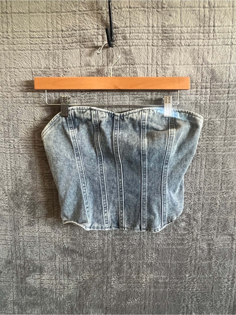 PrettyLittleThing Washed Light Blue Denim Corset Tube Top